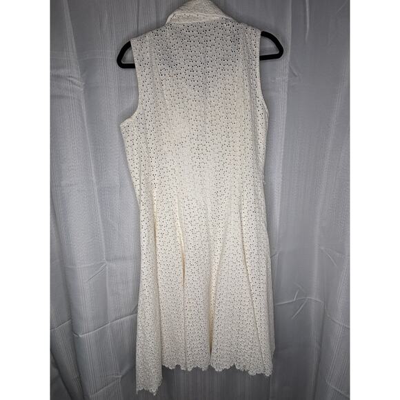 Tahari Ivory Eyelet Sleeveless Dress with Full Slip Liner with Hidden Snaps XS/S - Picture 3 of 9